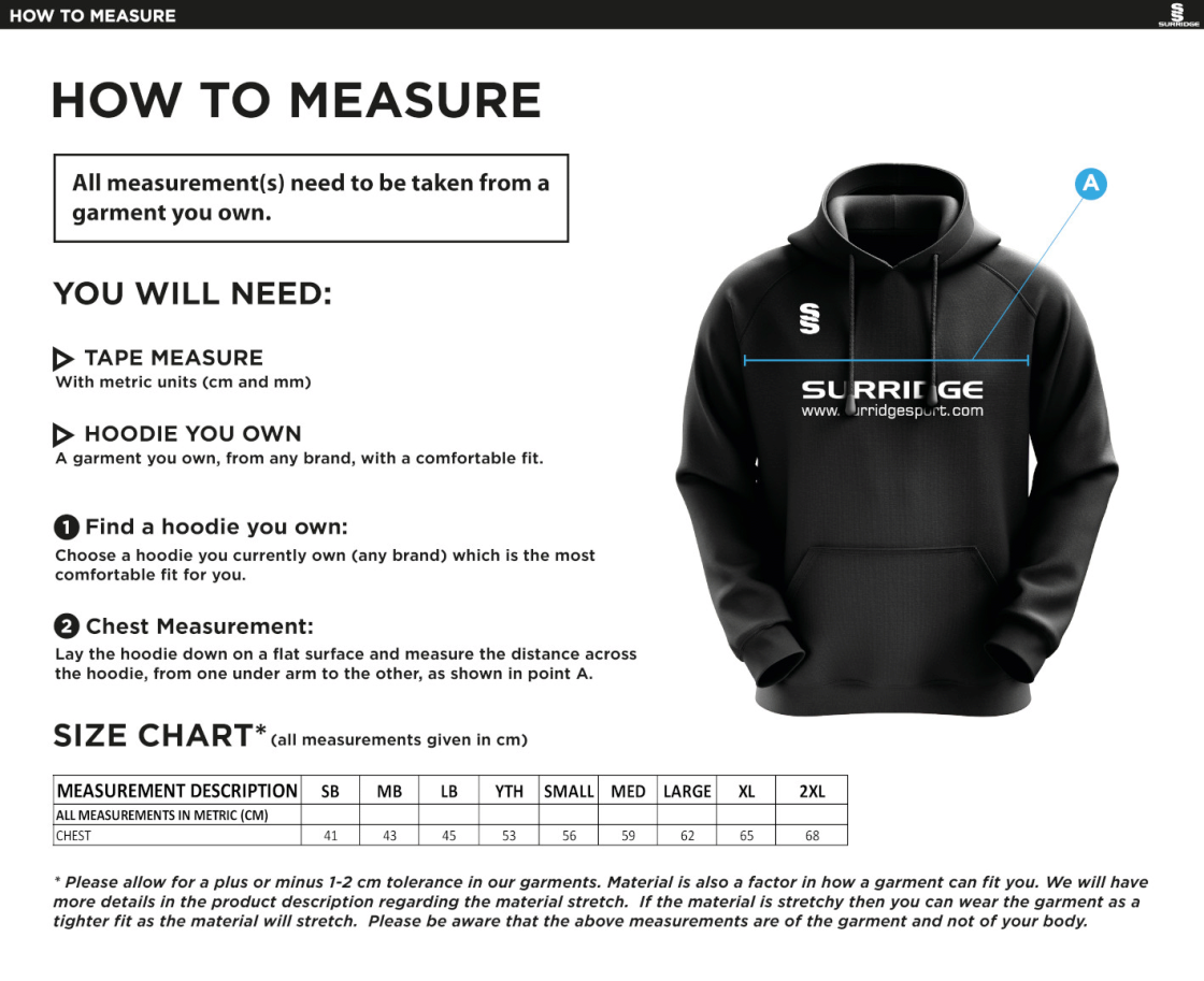 Sandy CC - Blade Hoody - Size Guide