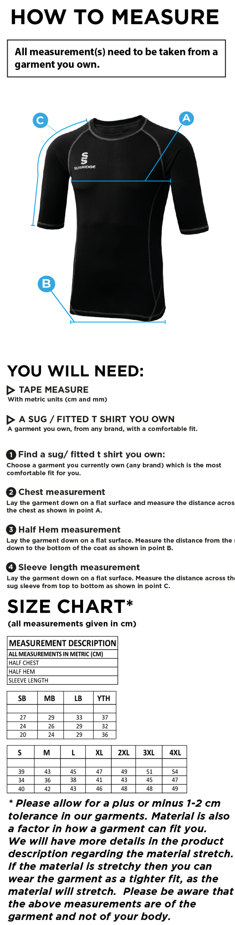 Sandy CC - Premier Short Sleeve Sug - Size Guide
