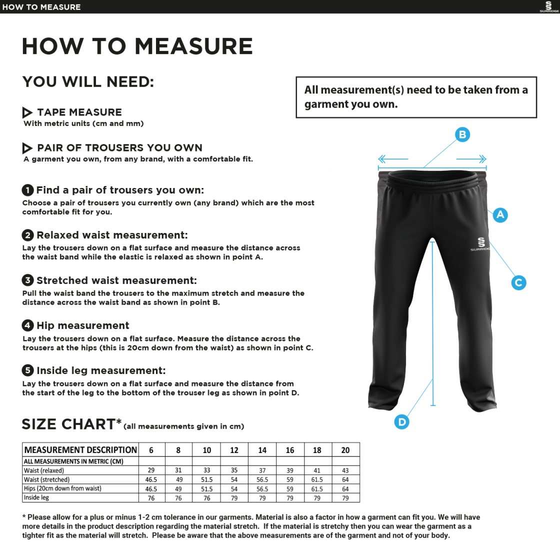Sandy CC - Women's Poplin Track Pant - Size Guide