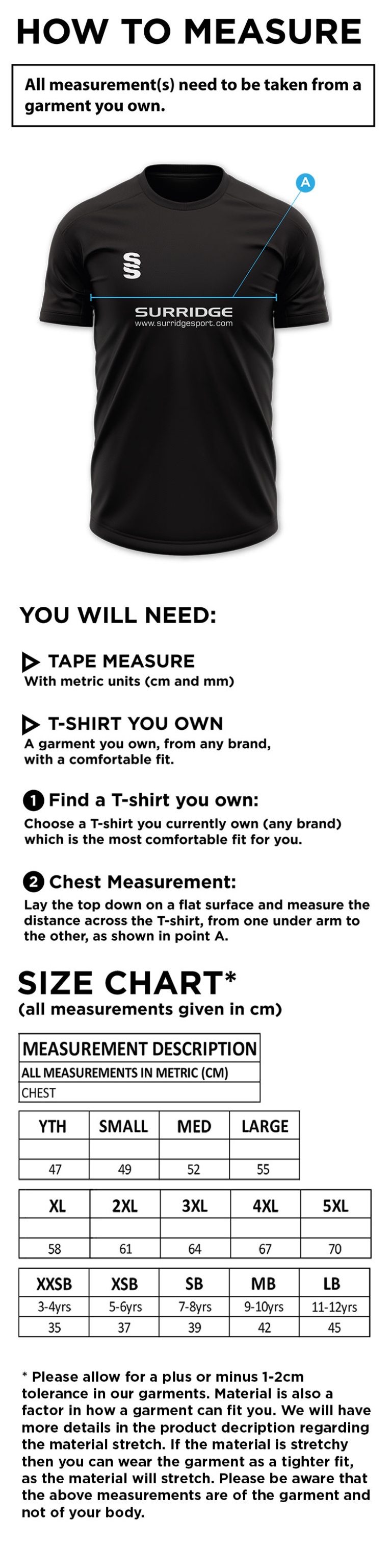 Sandy CC - Blade T-shirt - Size Guide