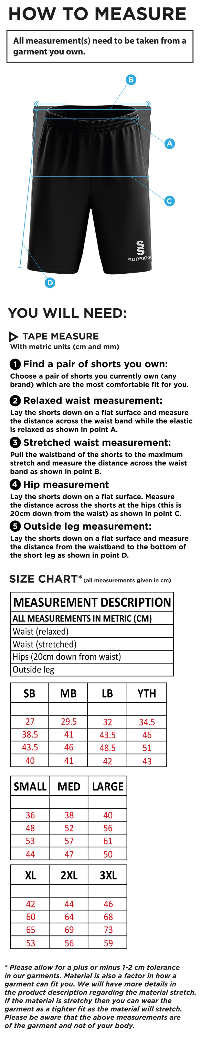 Sandy CC - Ripstop Pocketed Shorts - Size Guide