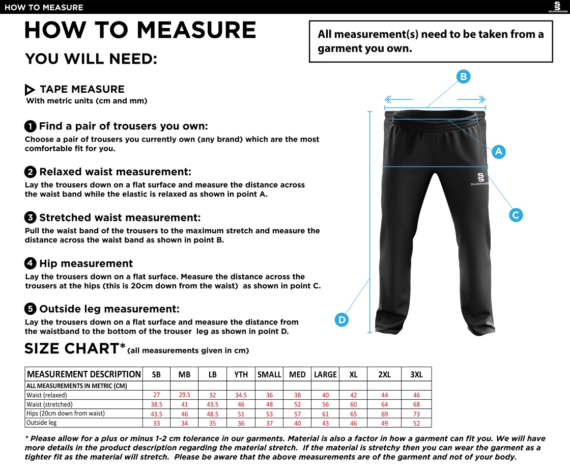 Sandy CC - Ripstop Track Pant - Size Guide