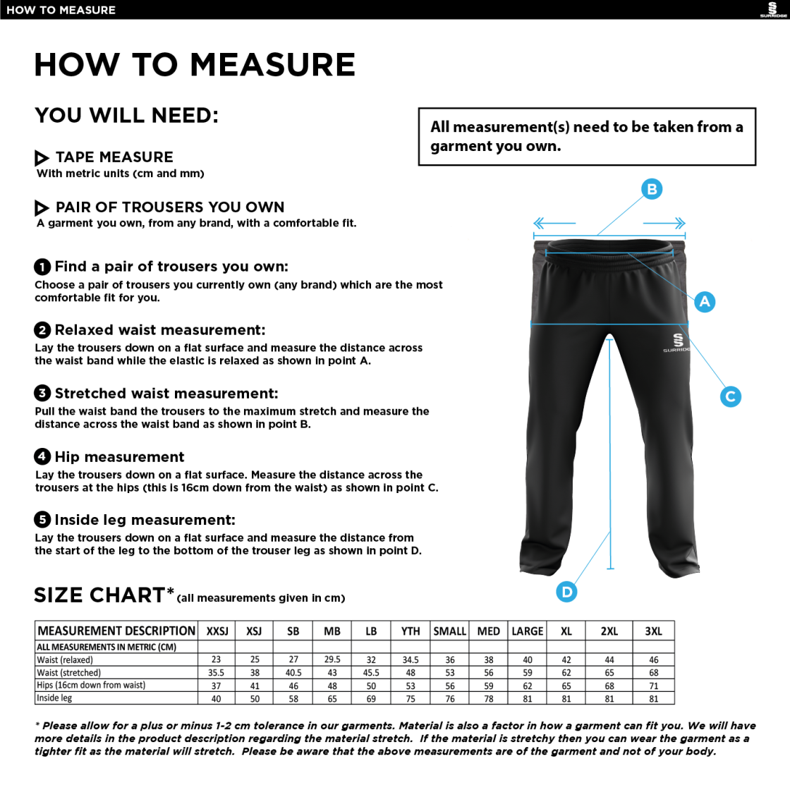 Sandy CC - Poplin Track Pant - Size Guide