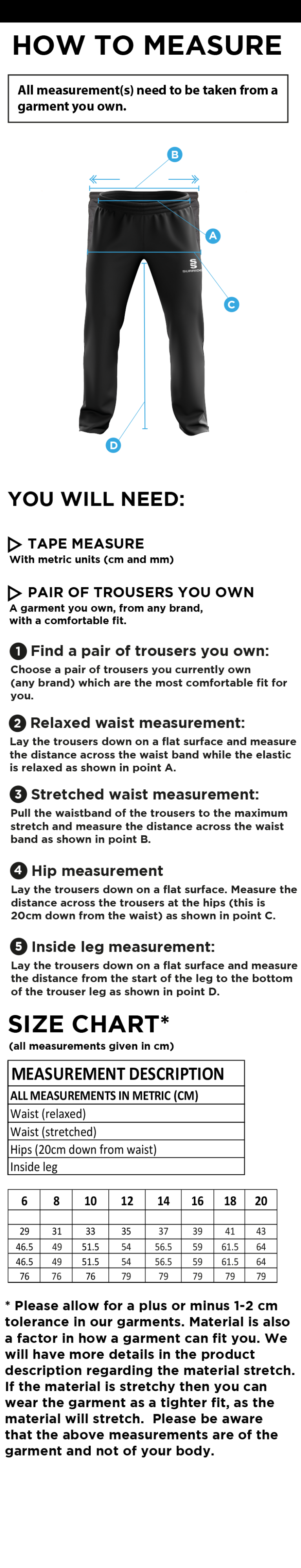 Sandy CC - Women's Poplin Track Pant - Size Guide