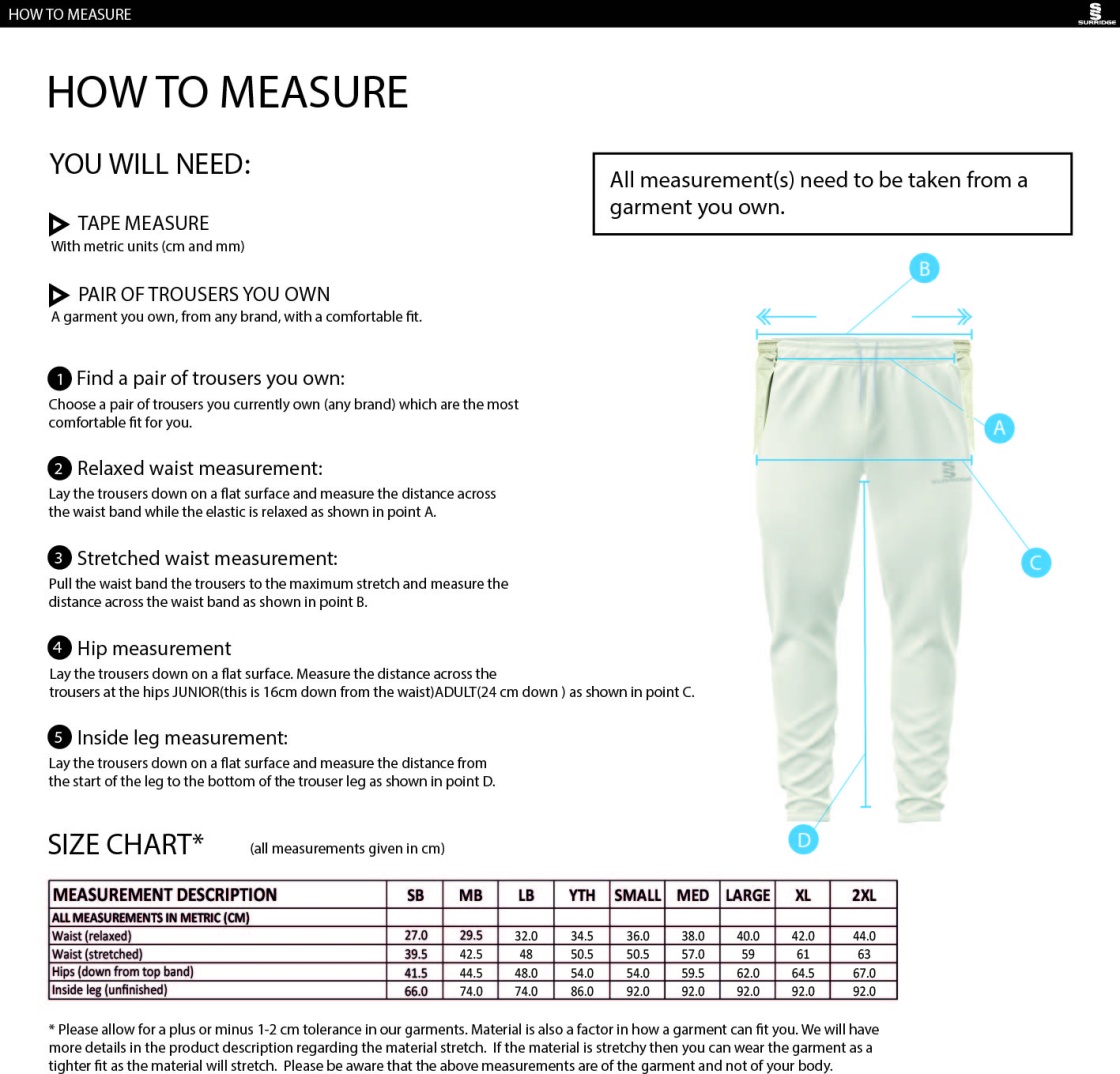 Sandy CC - Tek Playing Pant - Size Guide
