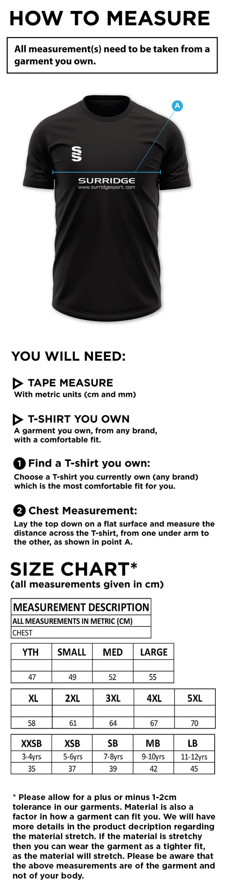 Sandy CC - Blade Polo - Size Guide