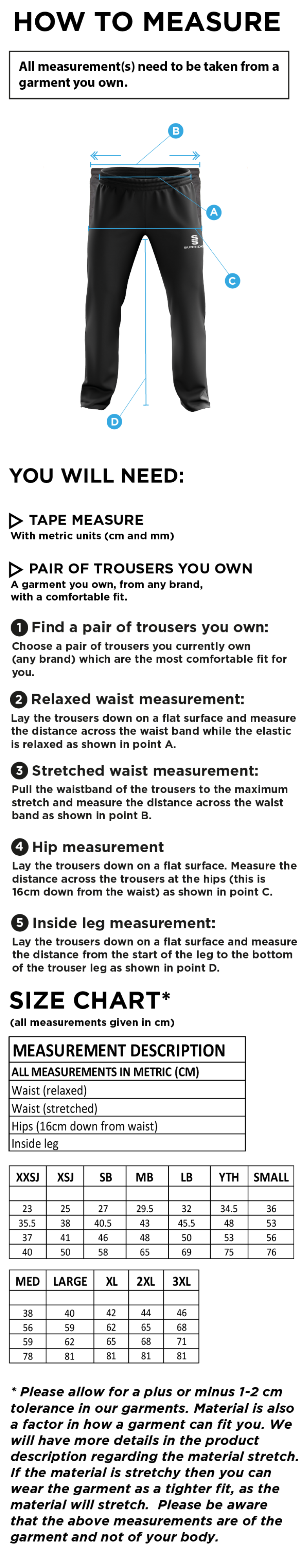 Sandy CC - Poplin Track Pant - Size Guide