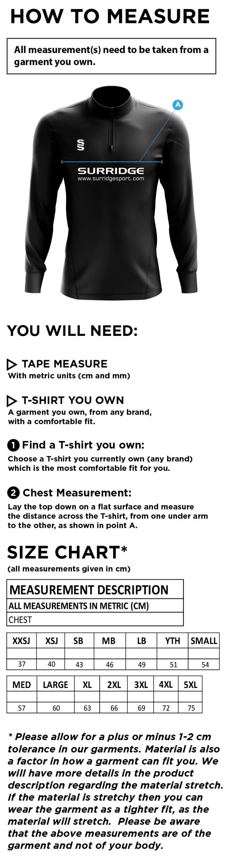 Sandy CC - Blade Performance Top - Size Guide